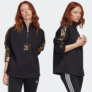 Adidas Sweatshirt Womens XS Originals Bling Black & Gold Quarter Zip Pullover